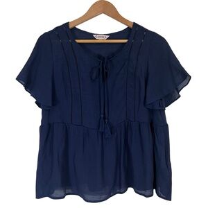 Nanette Lepore Boho Top Pom Fringe Blue Size Medium Baby Doll